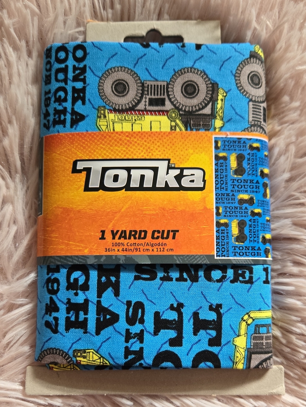 New Tonka Blue Yellow Construction Truck Fabric 1 Yard Cut Sewing Craft